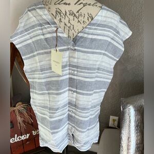 Striped Gray Button-Up Women's Top